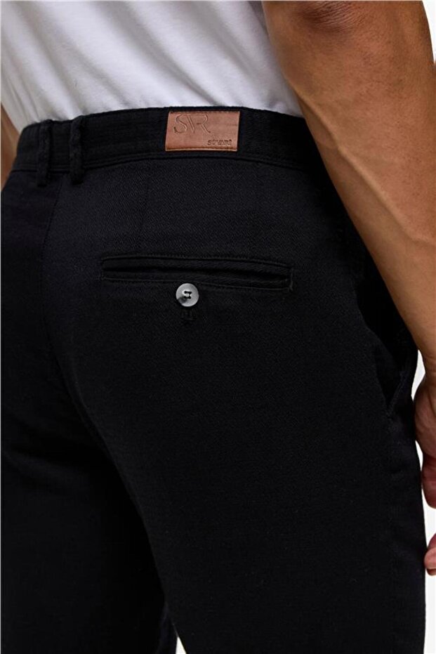 Siyah Slim Armürlü Pantolon - 6