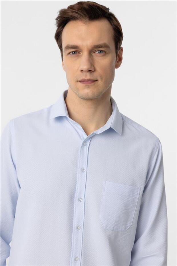 Köşeli Manşet Regular Armürlü Gömlek - 3