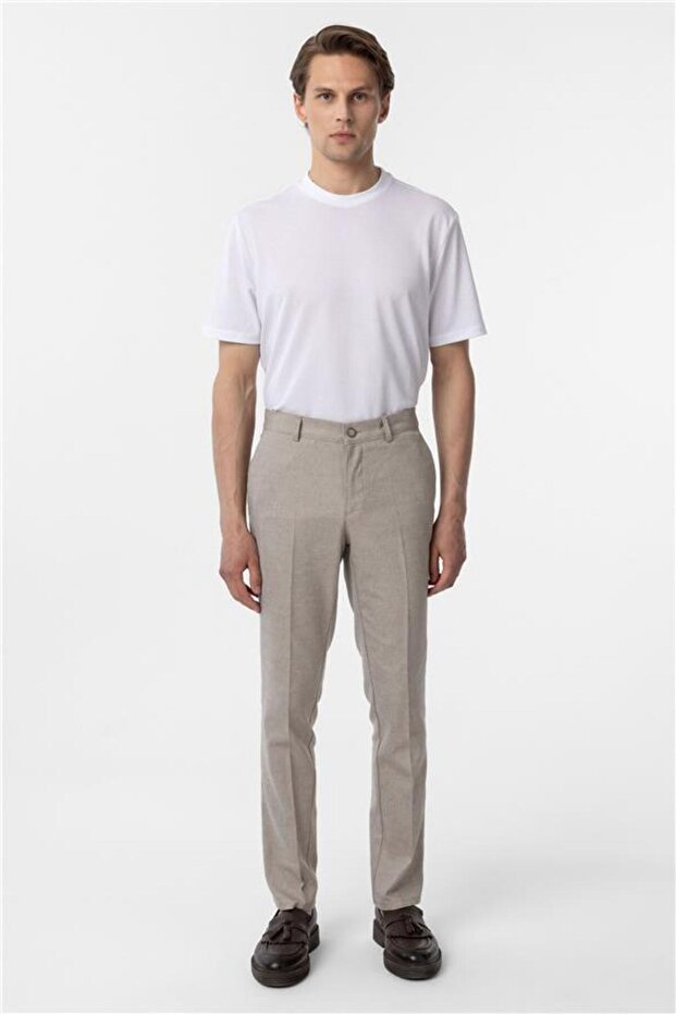 Bej Regular Armürlü Pantolon - 1