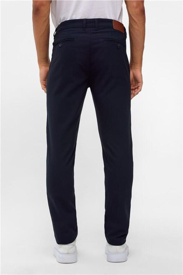 Navy Blue Slim Patterned Trousers - 5