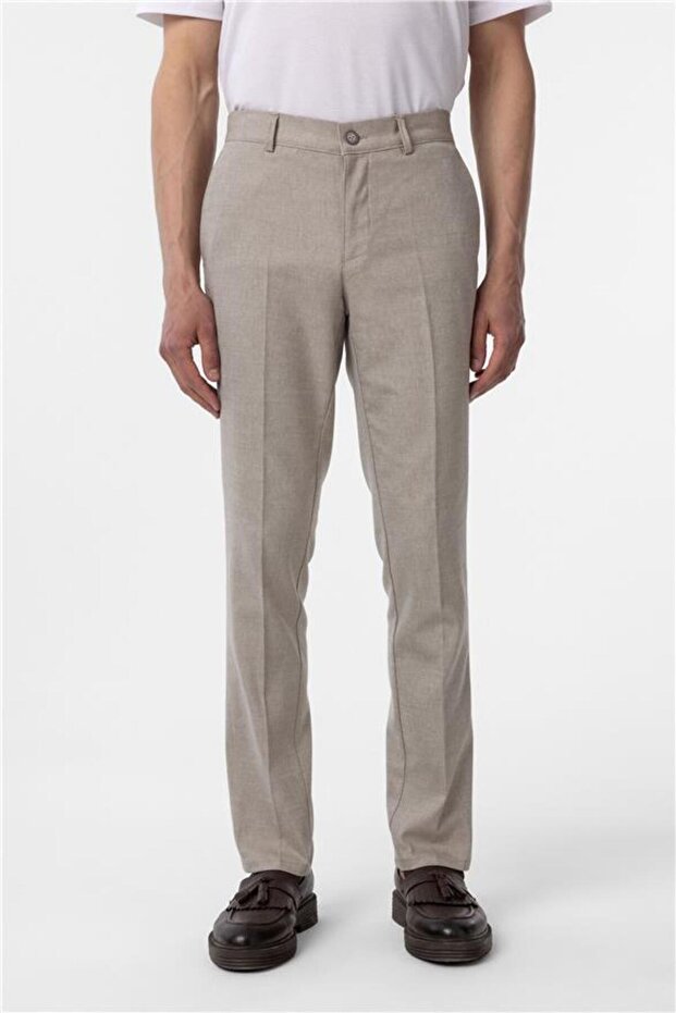 Bej Regular Armürlü Pantolon - 2