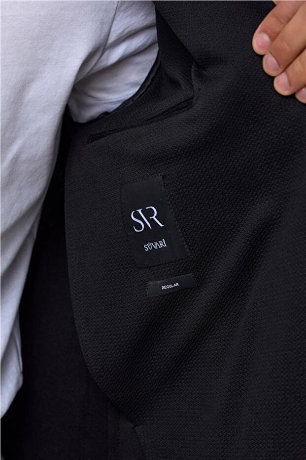 Siyah Regular Desenli Mono Yaka 6 Drop Ceket - 6