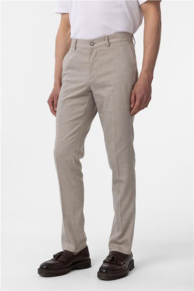 Bej Regular Armürlü Pantolon - 3