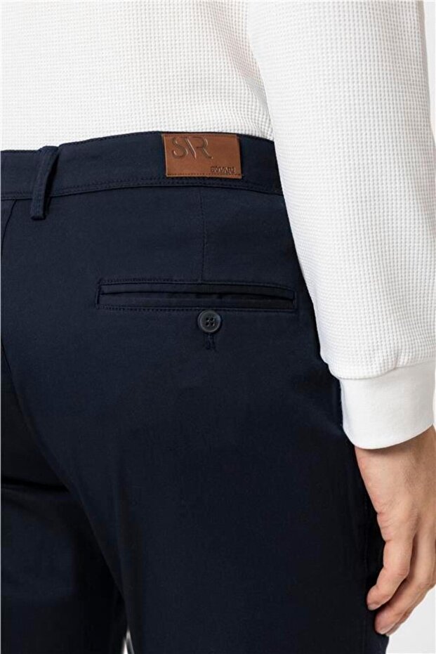 Lacivert Regular Armürlü Pantolon - 6