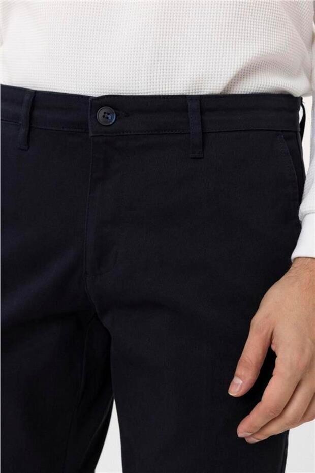 Lacivert Regular Armürlü Pantolon - 4