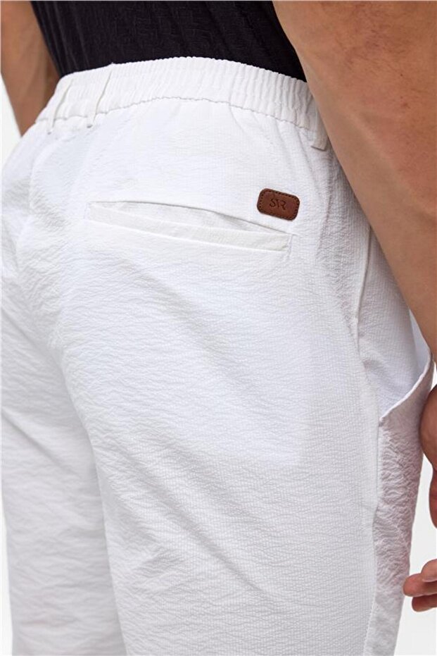 Beyaz Slim Armürlü Jogger Pantolon - 6