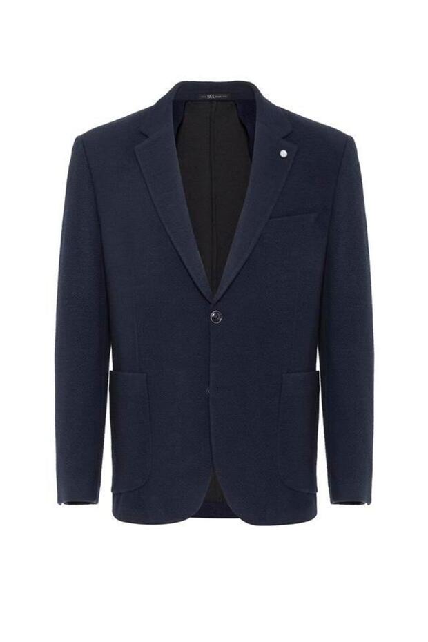 Lacivert Regular Desenli Mono Yaka 4 Drop Ceket - 1