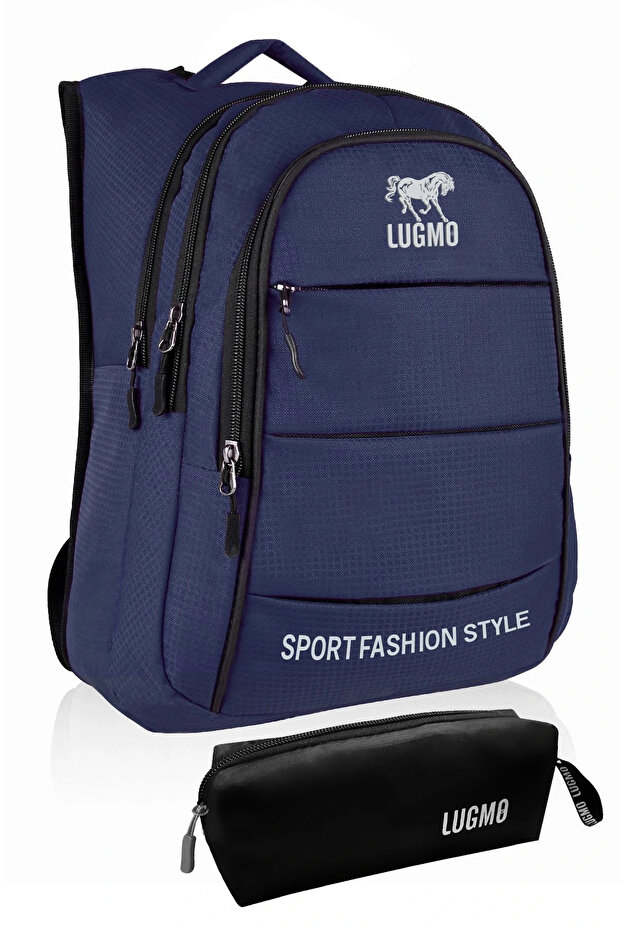 School Bag with 4 Pockets + Pen Holder, Waterproof, Fully Lined Inside, High School and Middle School Bag, Navy Blue