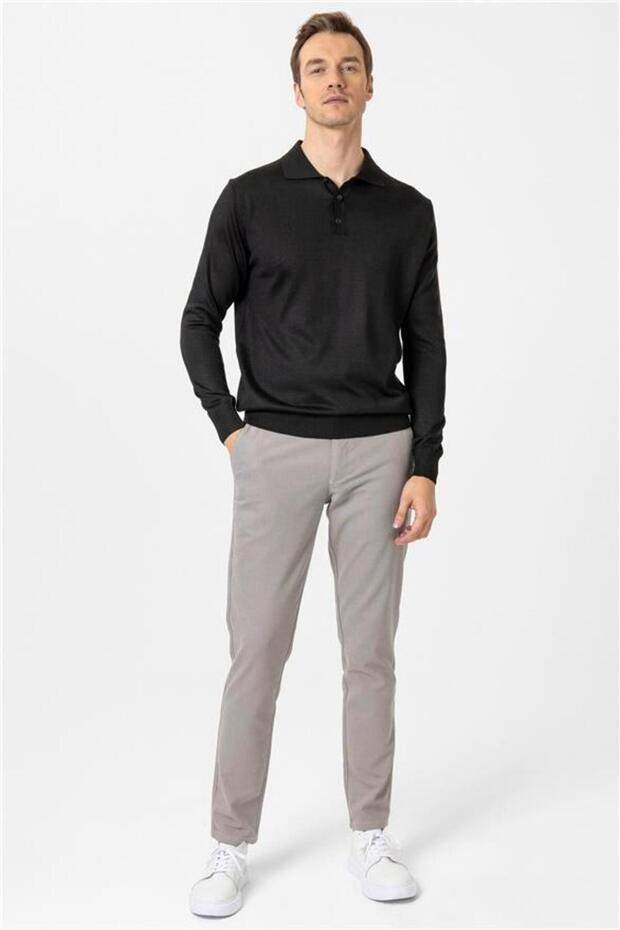 Siyah Regular Düz Polo Yaka Triko - 5