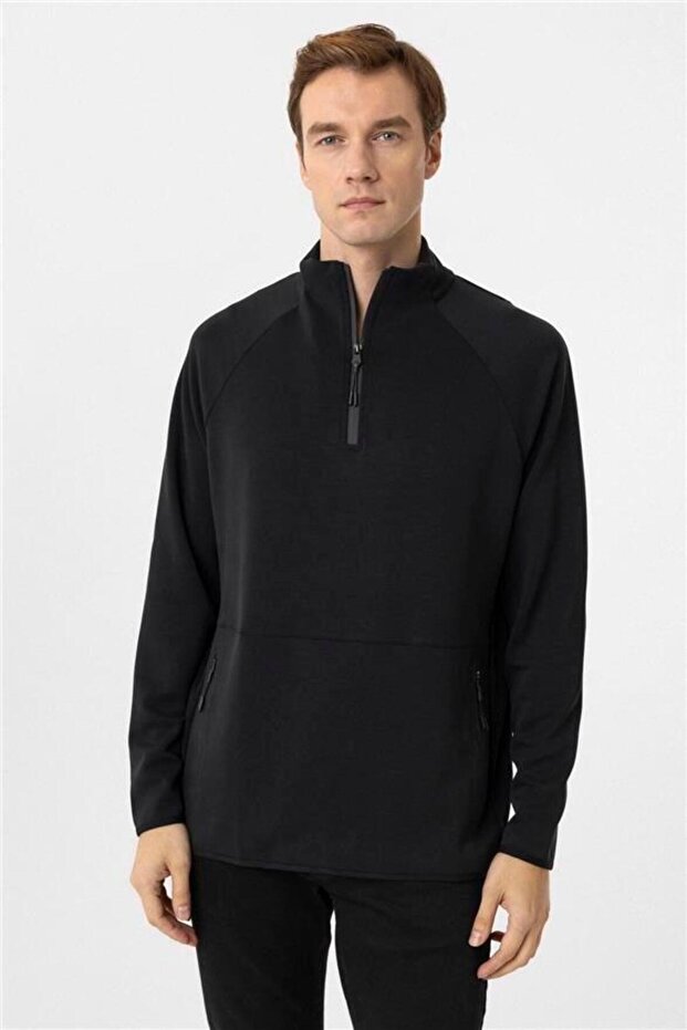 Siyah Regular Düz Yarım Balıkçı Yaka Triko - 1