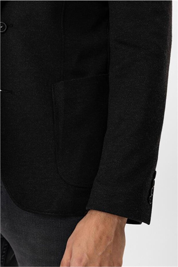 Siyah Slim Mono Yaka 6 Drop Ceket - 3
