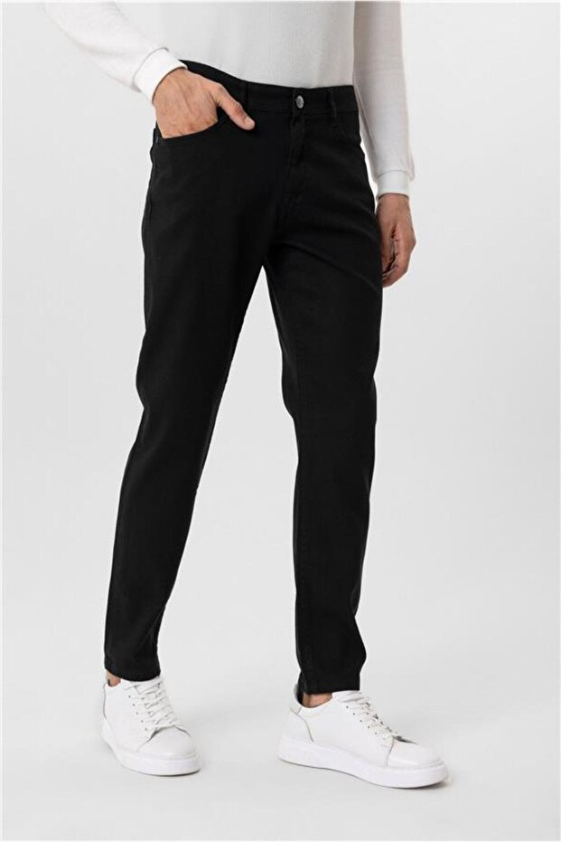 Siyah Regular Armürlü Pantolon - 1