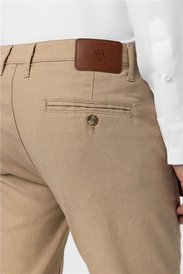 Bej Slim Armürlü Pantolon - 4