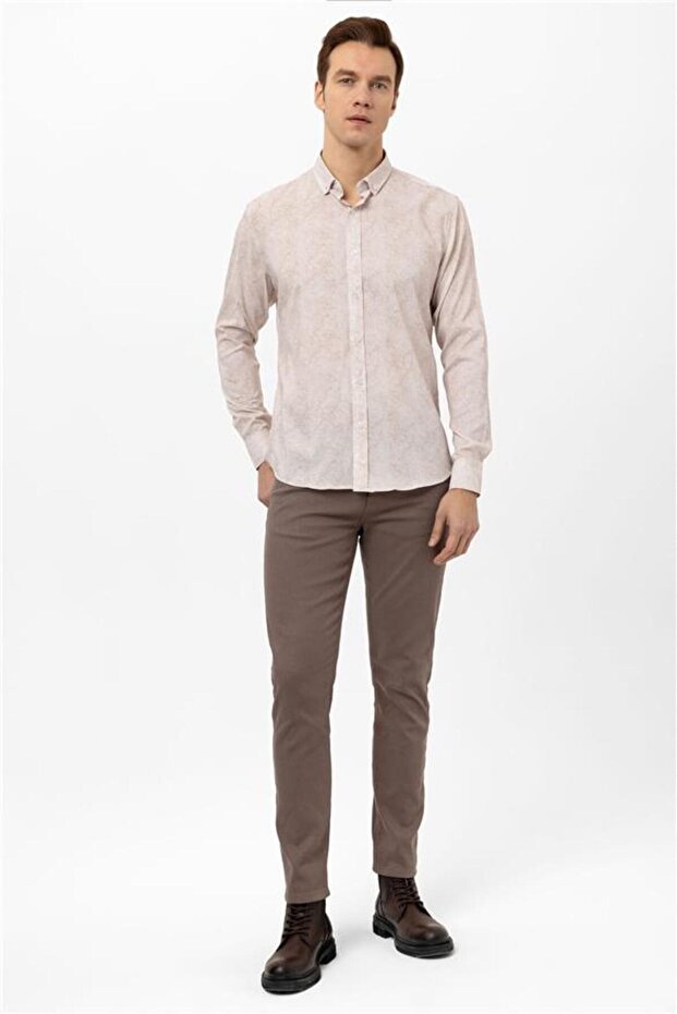 Manşetli Slim Armürlü Gömlek - 3