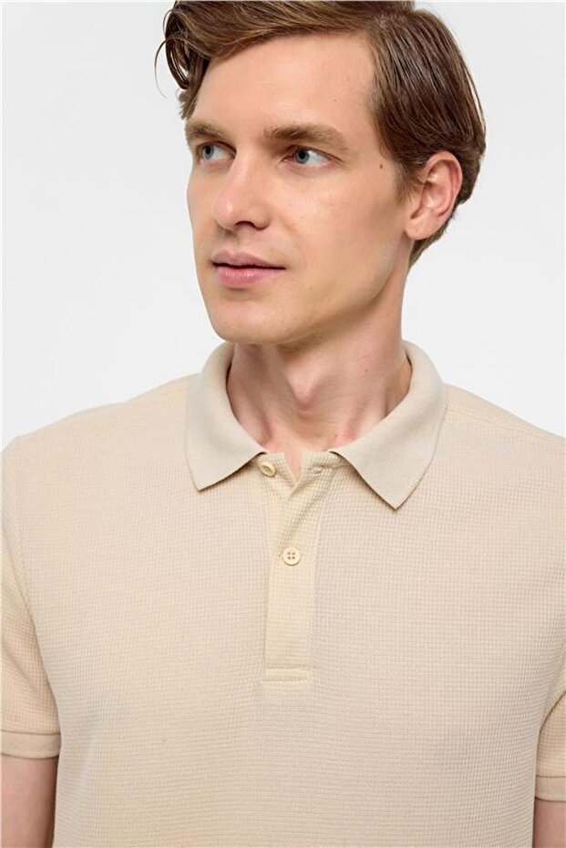 Bej Regular Armürlü Polo Yaka Tişört - 3