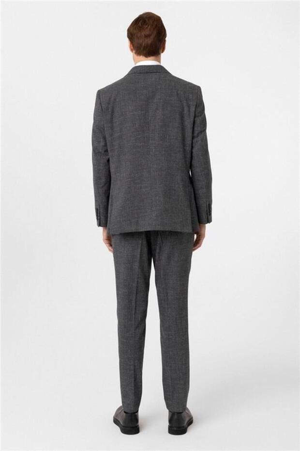 Antrasit Regular Desenli Sivri Yaka 6 Drop Takım Elbise - 6