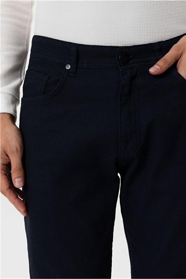 Lacivert Regular Armürlü Pantolon - 4