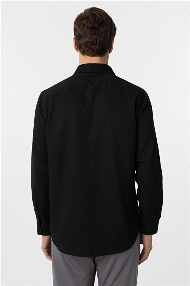 Köşeli Manşet Regular Armürlü Gömlek - 4