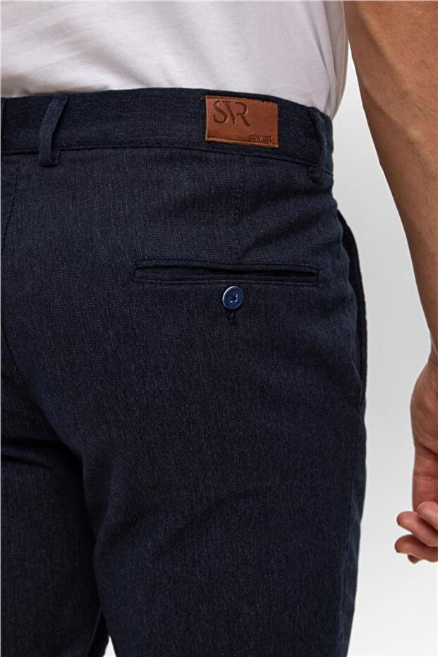 Lacivert Regular Armürlü Pantolon - 5