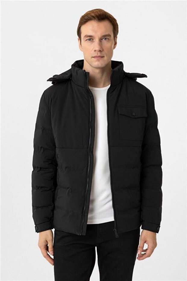 Siyah Slim Kapitone Mont - 2