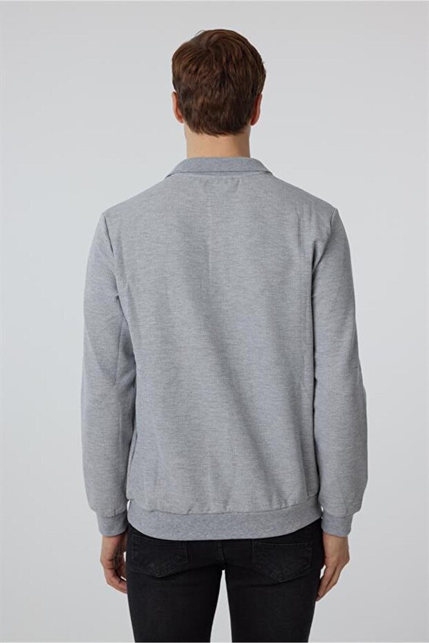 Gri Regular Armürlü Polo Yaka Triko - 6