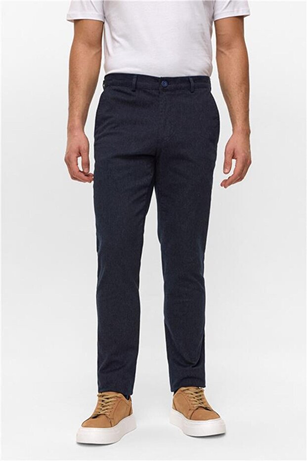 Lacivert Regular Armürlü Pantolon - 2