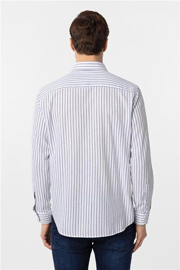 Lacivert Regular Düz Düğmeli Yaka Gömlek - 5