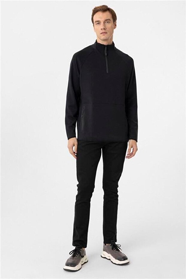 Siyah Regular Düz Yarım Balıkçı Yaka Triko - 4