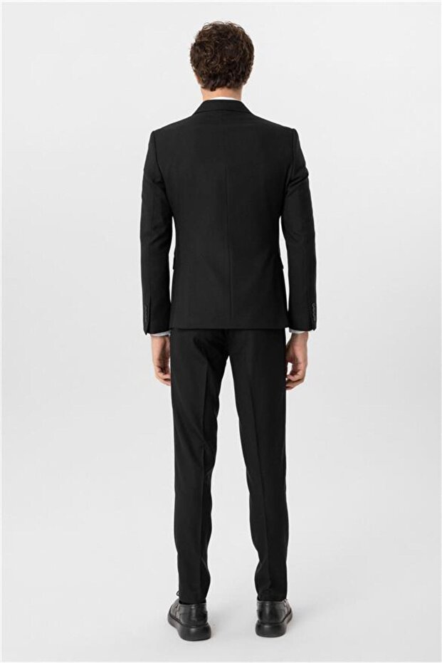 Black Slim Dobby Pointed Collar 6 Drop Suit - 7