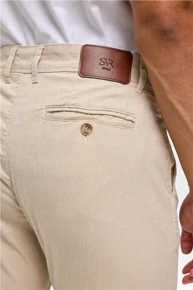 Bej Slim Armürlü Pantolon - 6