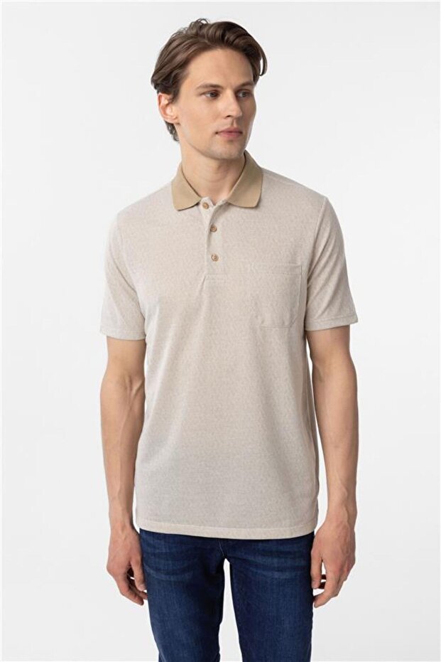 Bej Regular Armürlü Polo Yaka Tişört - 2