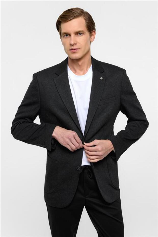 Siyah Regular Mono Yaka 6 Drop Ceket - 3