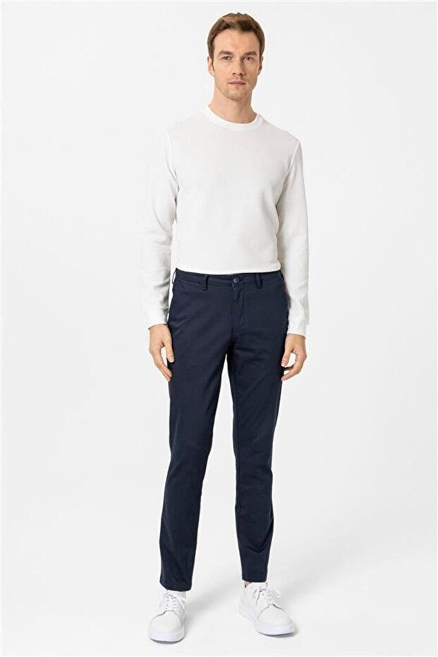 Lacivert Regular Armürlü Pantolon - 2