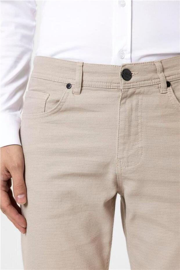 Bej Slim Armürlü Pantolon - 4