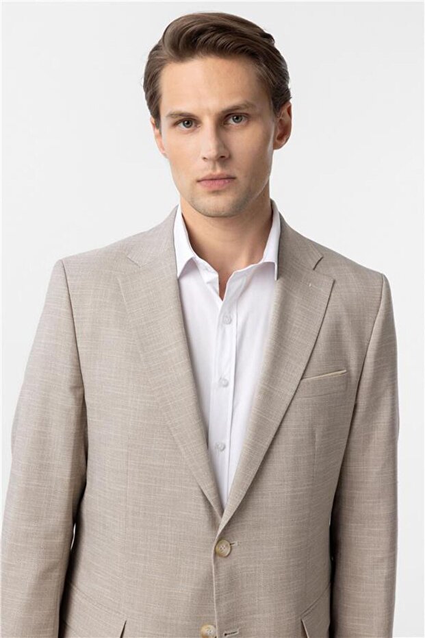 Bej Regular Desenli 6 Drop Takım Elbise - 6