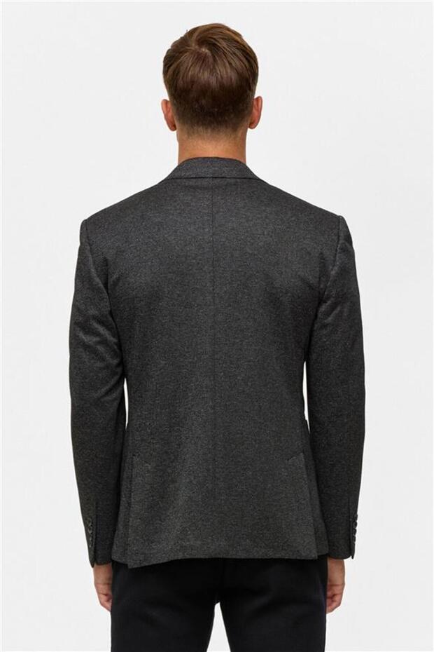 سترة سوداء رفيعة منقوشة بياقة مونو 6 دروب - 8