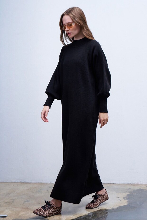 Lamia Triko Elbise Siyah - 3