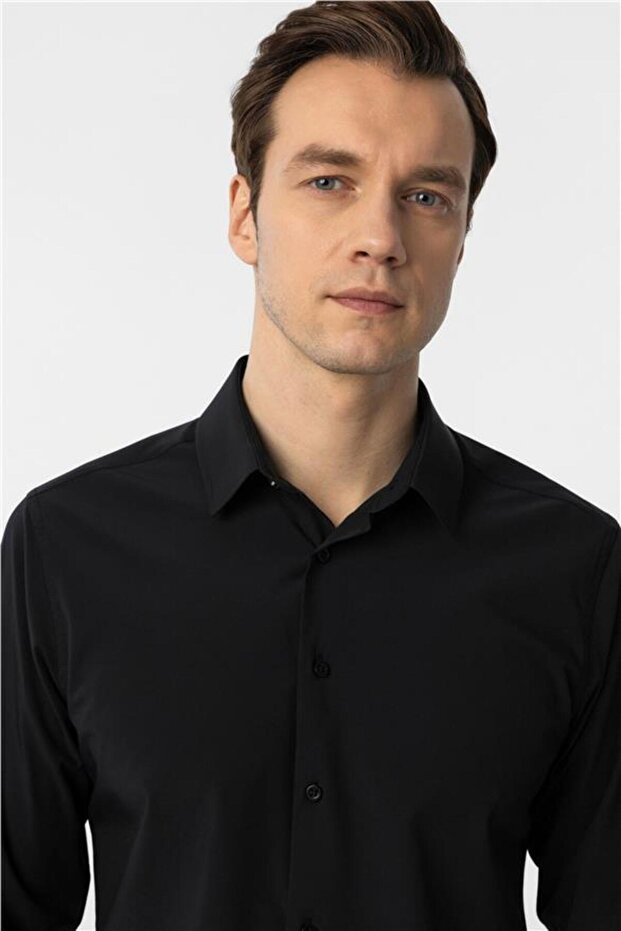 Köşeli Manşet Slim Düz Gömlek - 4