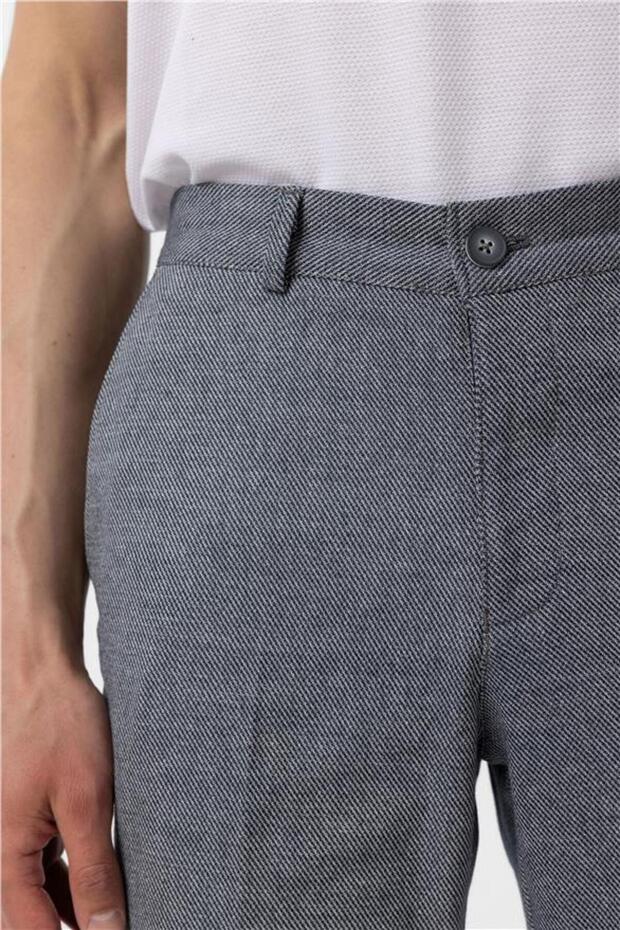 Lacivert Regular Armürlü Pantolon - 5