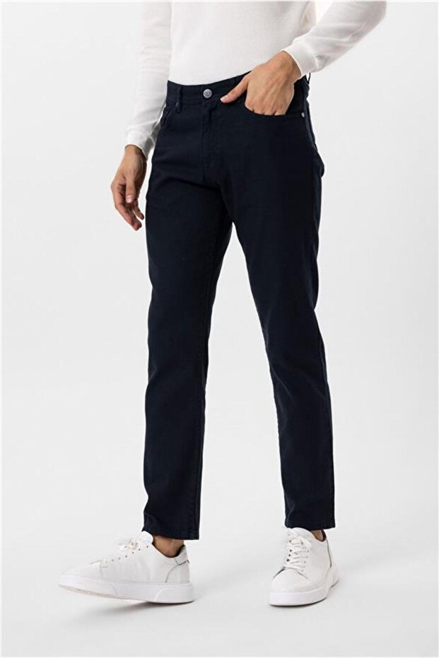 Lacivert Regular Armürlü Pantolon - 3