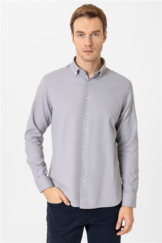 Köşeli Manşet Regular Armürlü Gömlek - 1