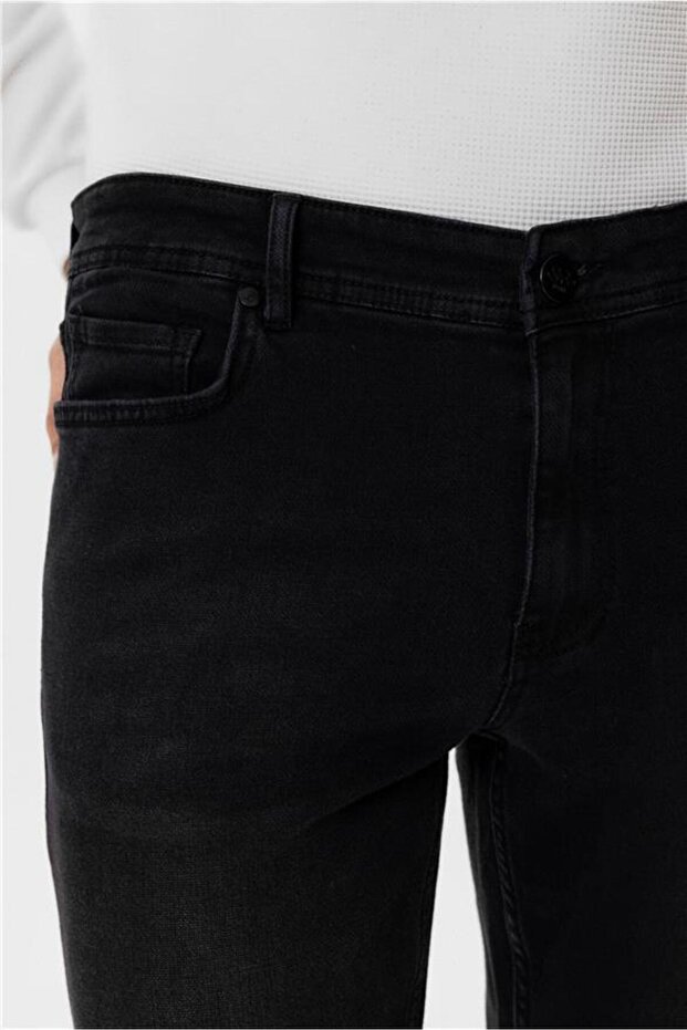 Siyah Slim Denim Pantolon - 5