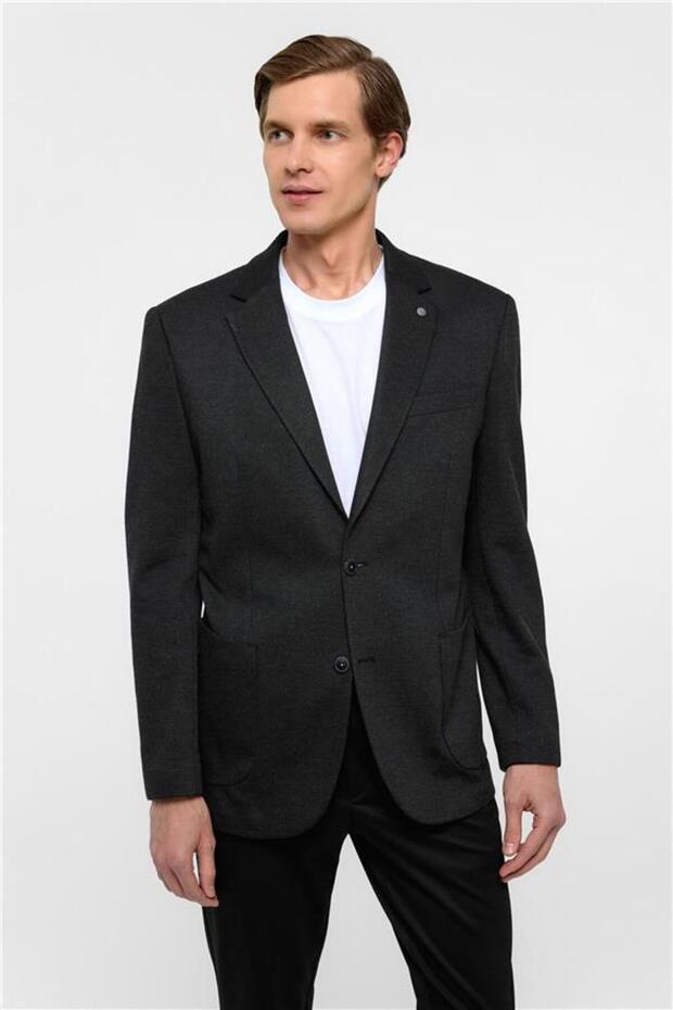 Siyah Regular Mono Yaka 6 Drop Ceket - 5