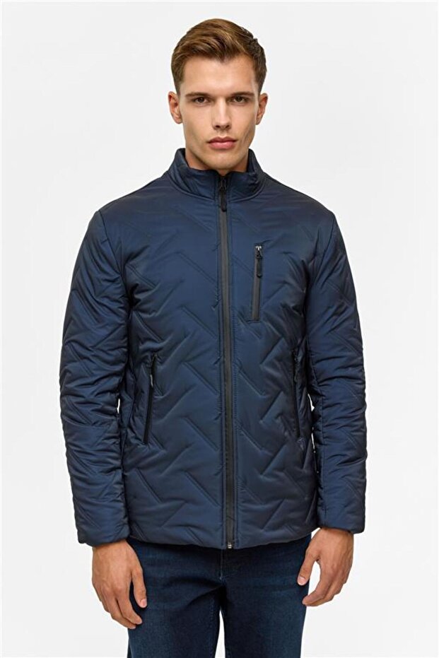 Lacivert Slim Kapitone Mont - 1