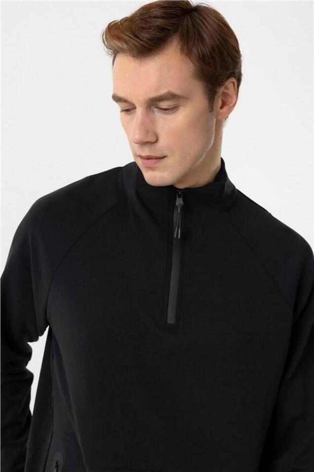 Siyah Regular Düz Yarım Balıkçı Yaka Triko - 2