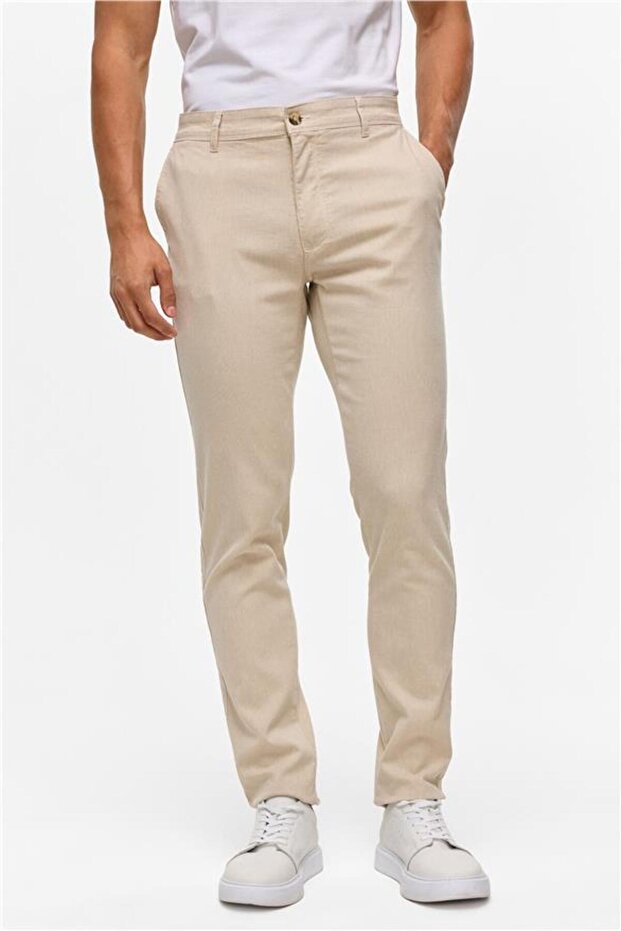 Bej Slim Armürlü Pantolon - 2