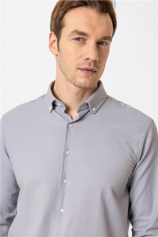 Köşeli Manşet Regular Armürlü Gömlek - 3