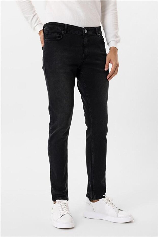 Siyah Slim Denim Pantolon - 1