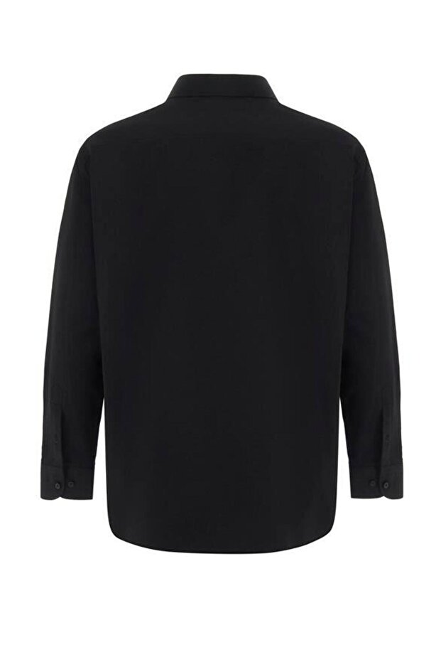 Siyah Regular Armürlü Klasik Yaka Gömlek - 4