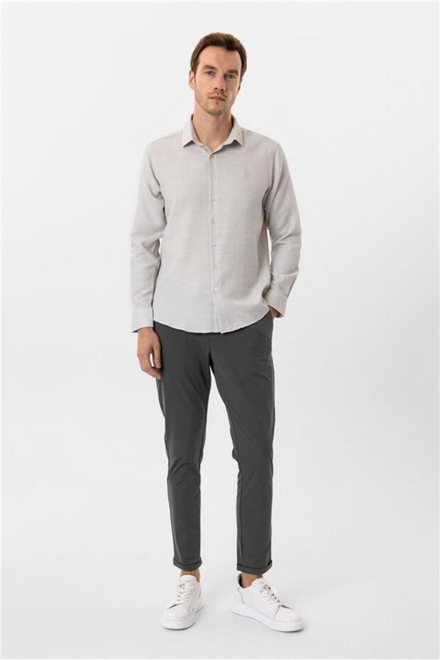 Köşeli Manşet Slim Armürlü Gömlek - 3